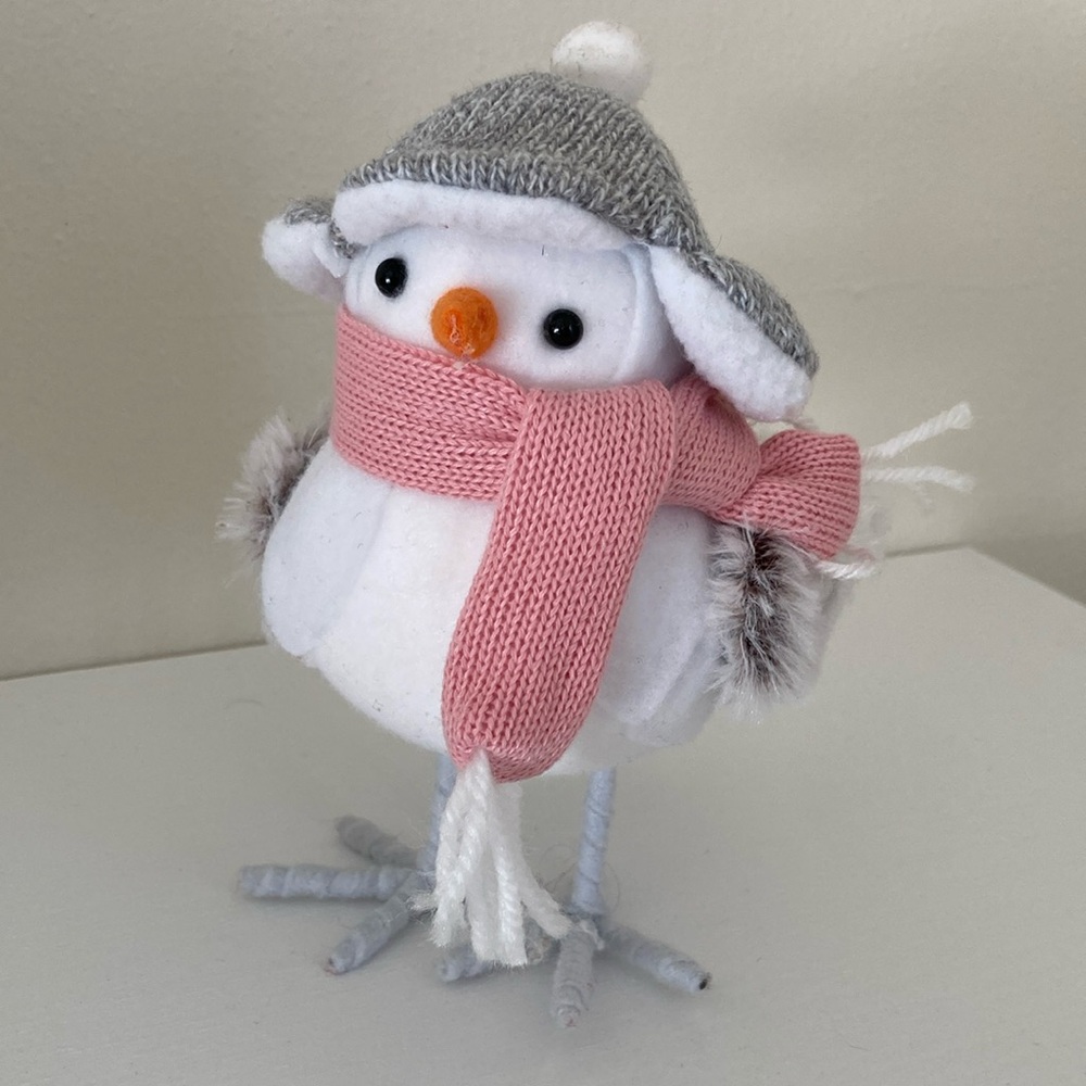 2 for $20/Festive Holiday Bird - Gray Winter Hat & Pink Scarf - Spritz Featherly